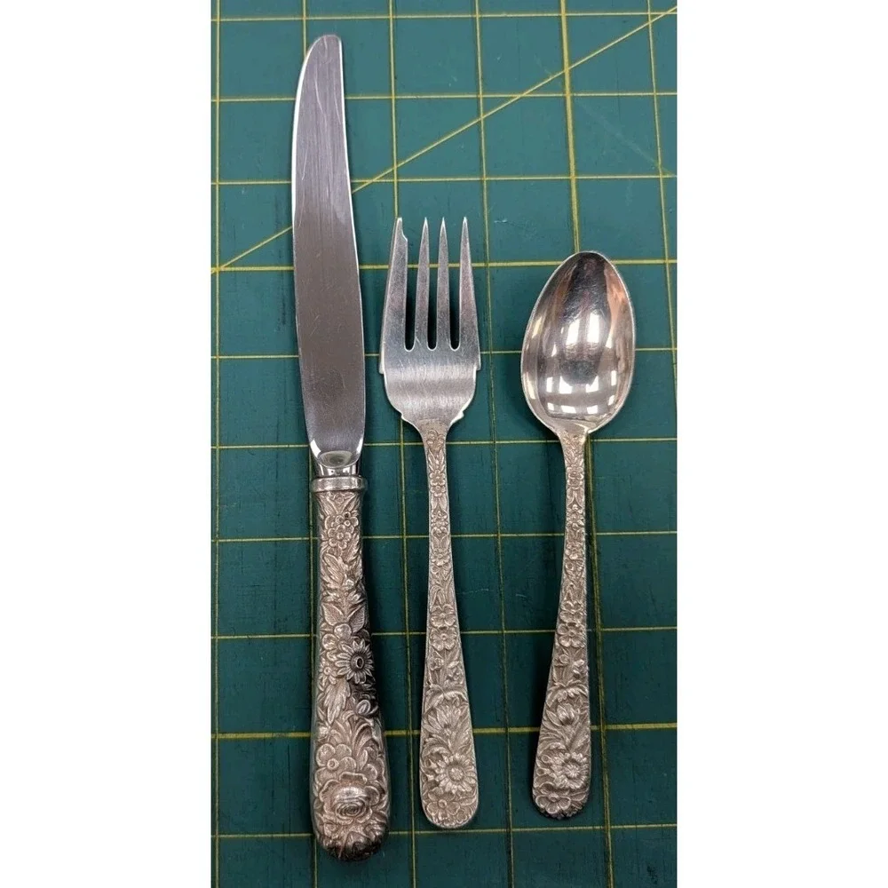 Vintage S Kirk & Sons Sterling Silver Repousse 3 Piece Set Serving Set